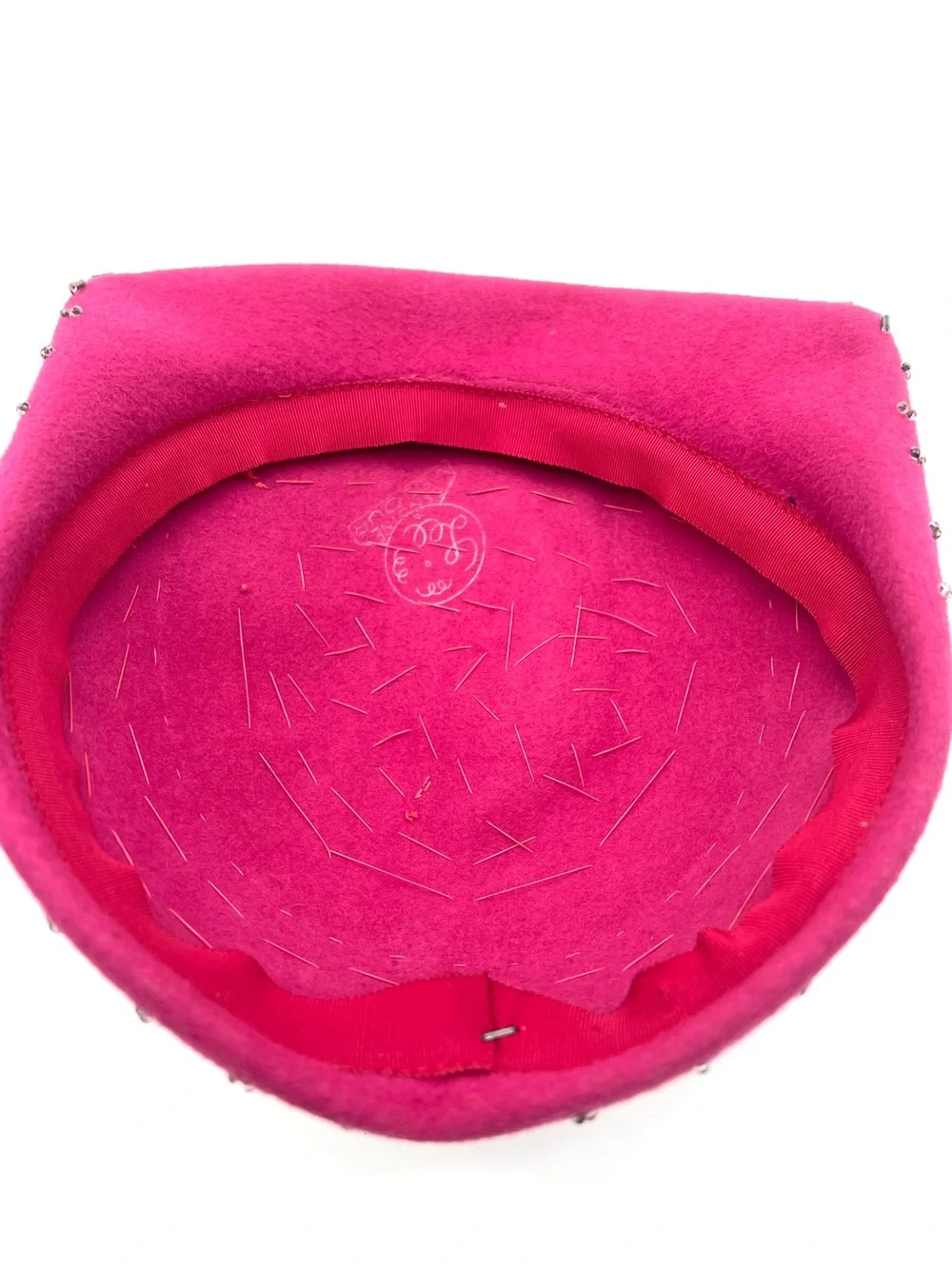 Vintage Lee Pink Genuine Velour Beaded Cocktail Hat Pearls Floral 1940s mid cent